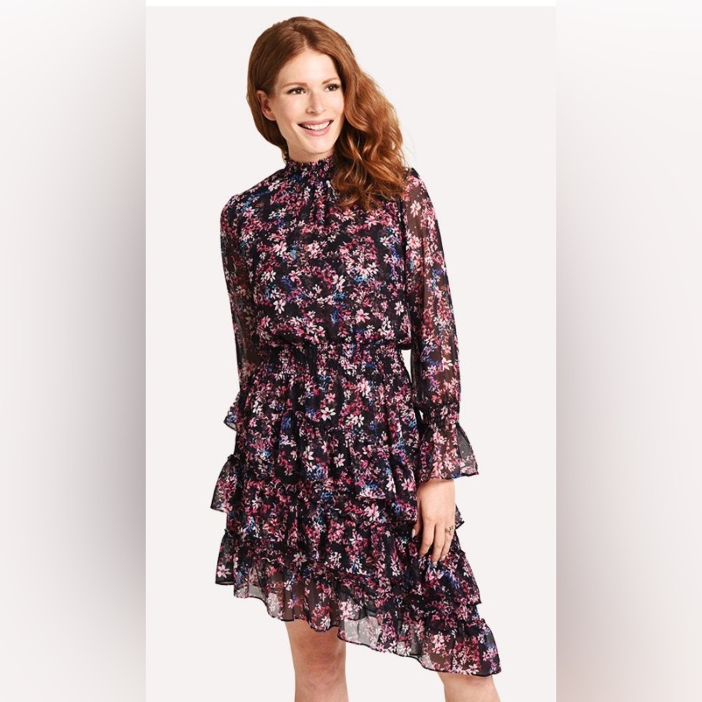 MISA Savanna Asymmetrical Floral Ruffle Dress XS